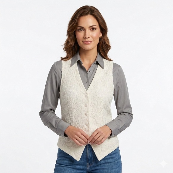 Envious Jackets & Blazers - Envious Cream Lace Vest